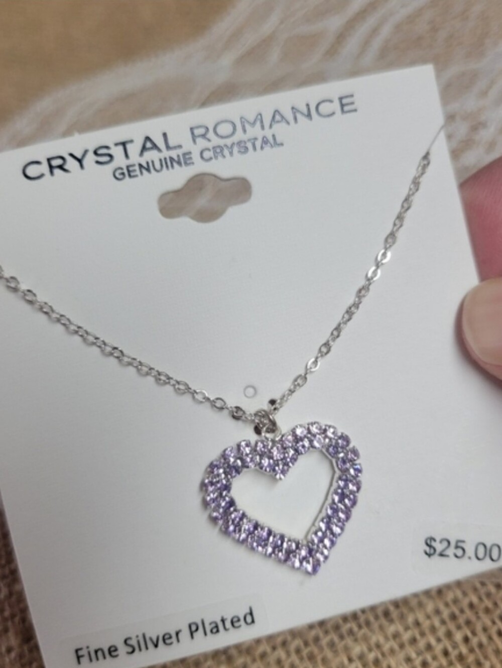 Crystal romance genuine crystal fine silver plated purple heart necklace